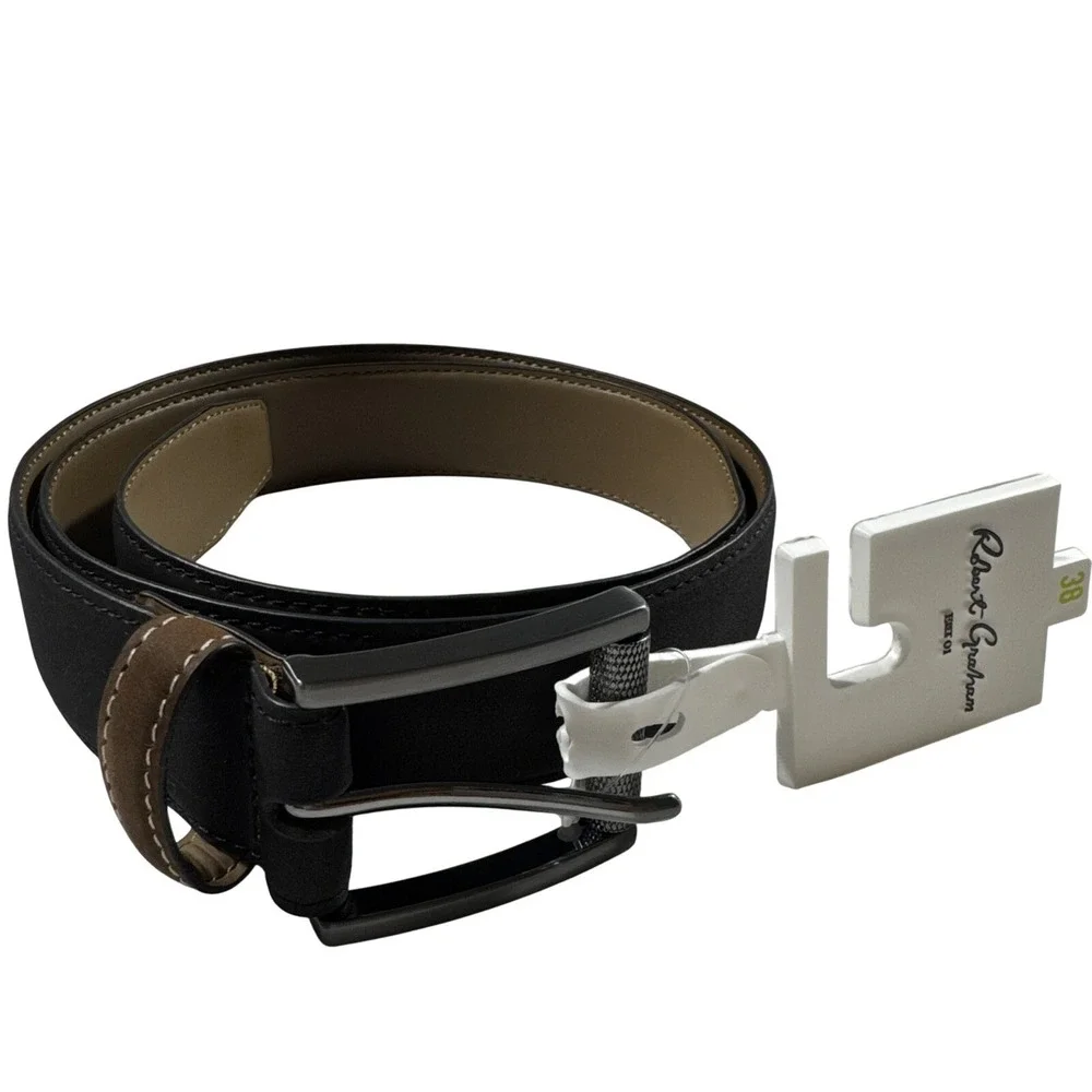 ROBERT GRAHAM Leather Belt Men's Size 38 Black Brown Signature Ripaso RG304895